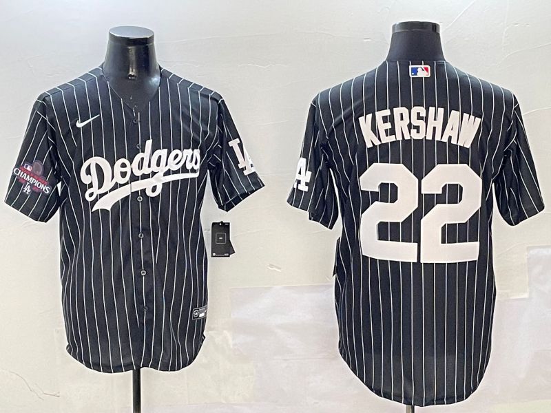 Men Los Angeles Dodgers #22 Kershaw Black Stripe Jointly Name 2025 Nike MLB Jersey style 2->los angeles dodgers->MLB Jersey
